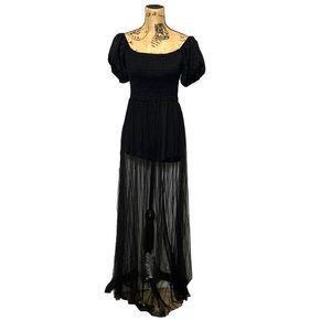 Black Off the Shoulder Elastic Bodice Jumpsuit Maxi Dress L
